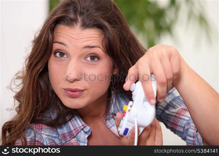 Girl with games console