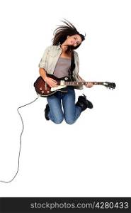 Girl with guitar jumping