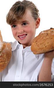 Girl with loaves of bread