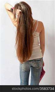 girl with long fair hair from back