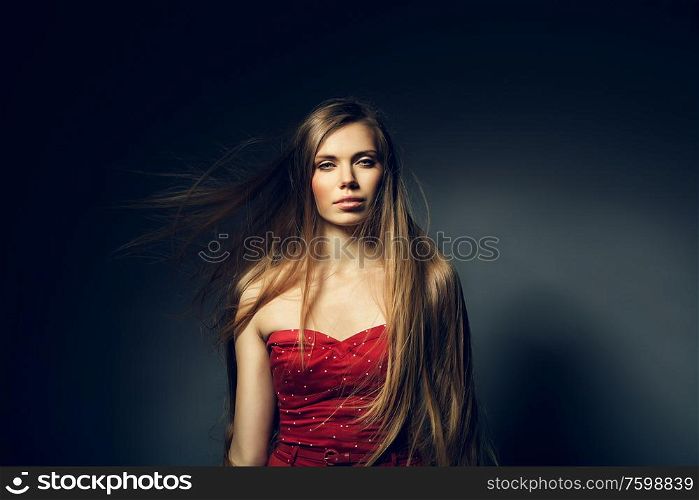 girl with long hair in the dark