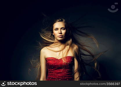 girl with long hair on wind