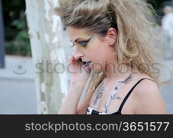 Girl with makeup on phone