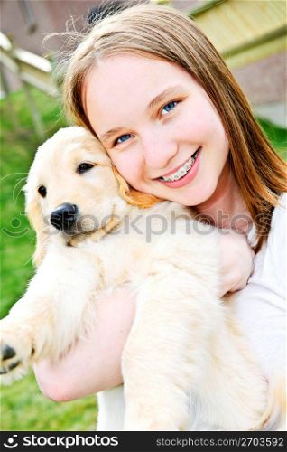 Girl with puppy