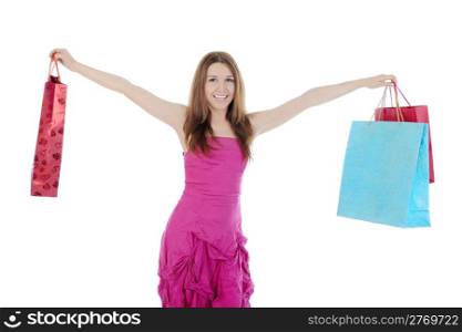 girl with shopping bags. Isolated on white background