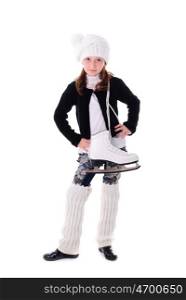 Girl with skates isolated on white backround. Girl with skates