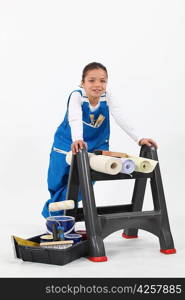 Girl with upholstery tools