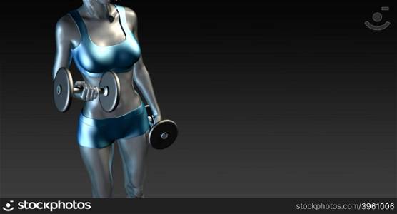 Girl Working Out with Weights Banner Concept