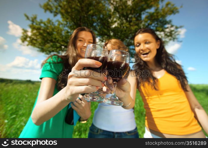 girlfriends on picnic in green grass