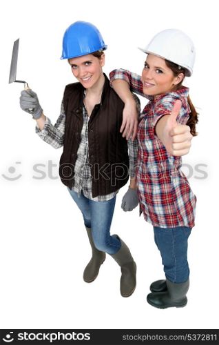 Girlfriends ready for masonry work