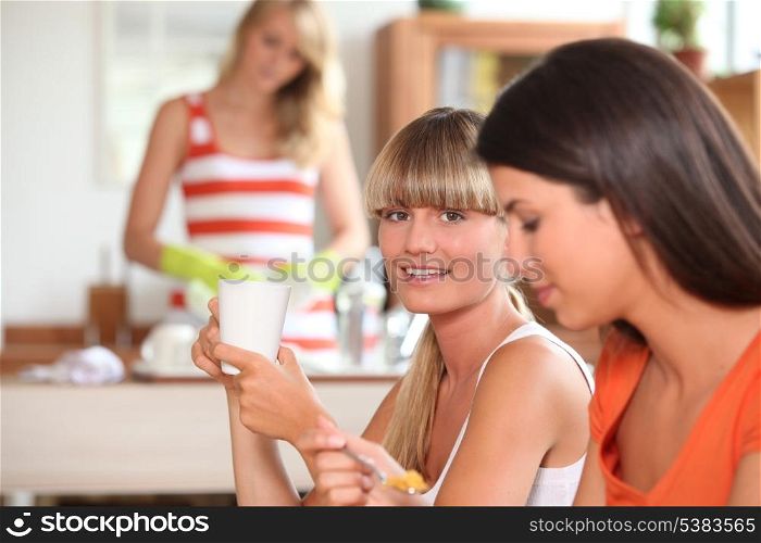 Girls having breakfast