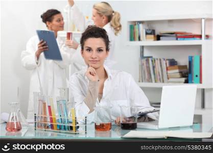 Girls in science class