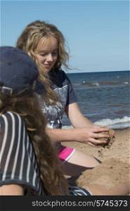 Girls on the beach, Cavendish Beach, Green Gables, Prince Edward Island, Canada