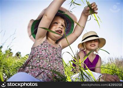 Girls playing in grass together