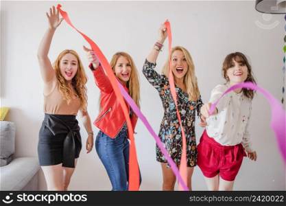girls with party ribbons