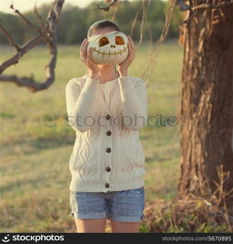 Girls with pumpkin face