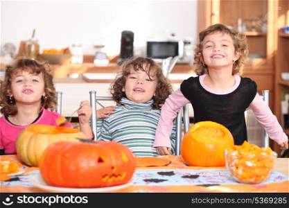 Girls with pumpkins
