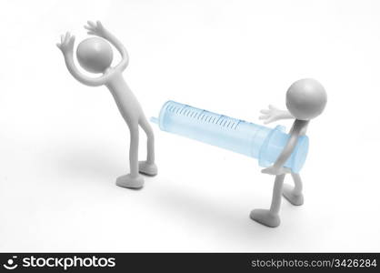 Giving an injection. Conceptual, on white background