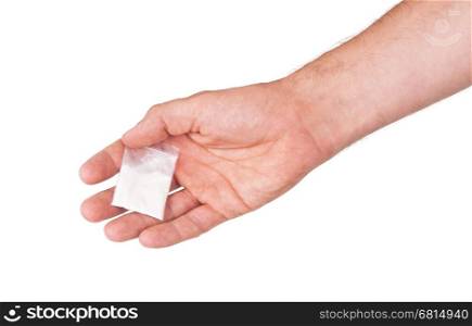 Giving drugs in a plastic bag, isolated on white