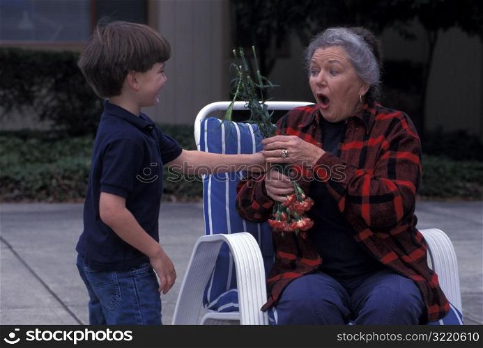Giving Flowers to Grandma