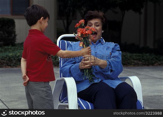 Giving Flowers to Mom