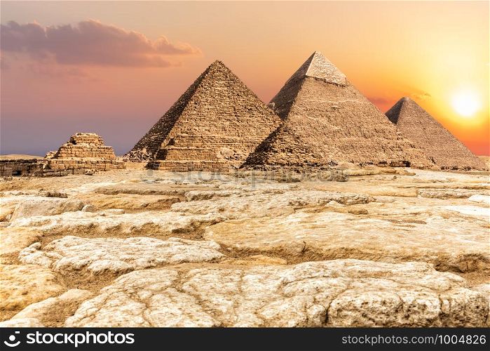 Giza Necropolis, famous Pyramids in the desert in Egypt.. Giza Necropolis, famous Pyramids in the desert, Egypt