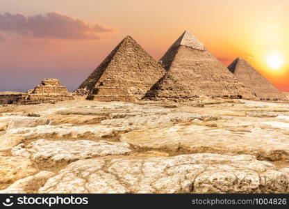 Giza Necropolis, famous Pyramids in the desert in Egypt.. Giza Necropolis, famous Pyramids in the desert, Egypt