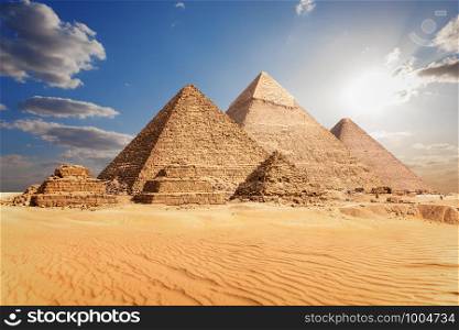 Giza Pyramid complex in Egypt, beautiful sunset view.. Giza Pyramid complex in Egypt, beautiful sunset view