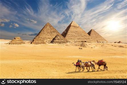 Giza Pyramids and the desert of Egypt under the beautiful sky of Africa.. Giza Pyramids and the desert of Egypt under the beautiful sky of Africa