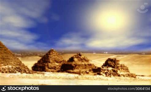 Giza Pyramids over sunny sky background (seamless loop)