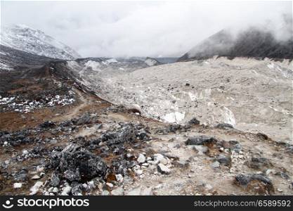 Glacier and mountain area near Larke pass in Nepal