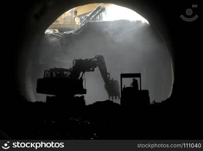 glacier ice cave. tunnel, construction, shovel, machinery, big, mover, excavate, build, industry, work, earth, railwaywork,