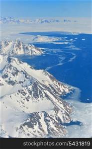 Glaciers and icebergs of Greenland, Beautiful view of mountains, Snowy peaks