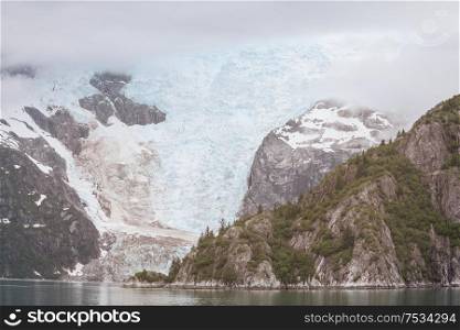 Glaciers in Alaska in cloudy weather