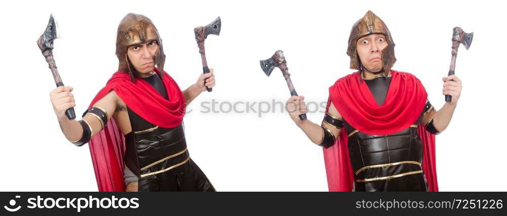 Gladiator with ax isolated on white