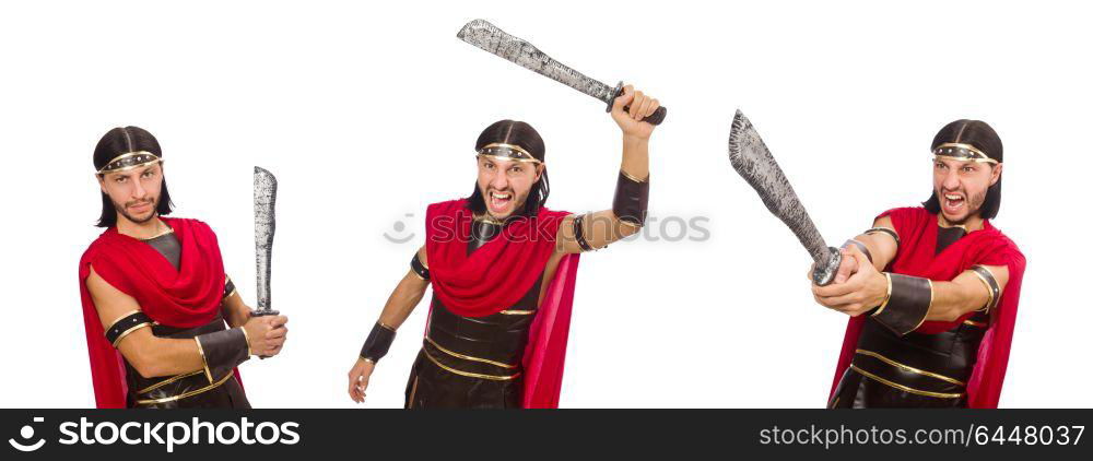 Gladiator with sword isolated on white