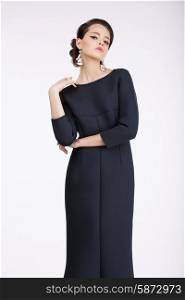 Glam. Luxurious Fashion Model in Black Dress