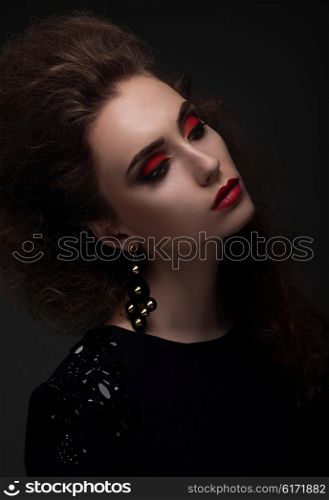 Glamor portrait. Caucasian young woman model. Rock stylish.
