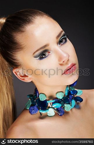 Glamor. Romantic Elegant Girl with Accessories. Gemstones Beads