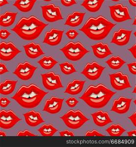 Glamorous seamless pattern with red female mouths.