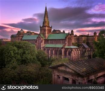 Glasgow Cathedral and Glasgow Skyline in the Morning, Scotland, United Kingdom