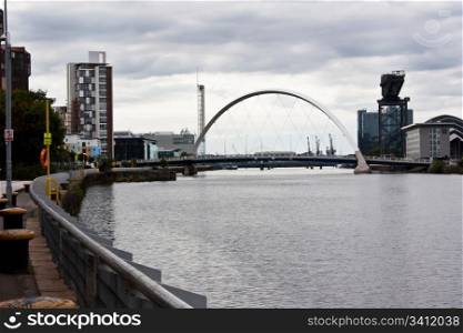 Glasgow promenade: view of the Clyde Arc bridge