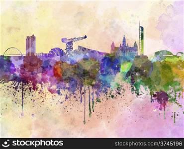 Glasgow skyline in watercolor background