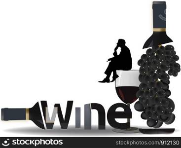 glass and bottle with black grape wine symbol