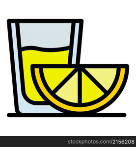 Glass and slice of lemon icon. Outline glass and slice of lemon vector icon color flat isolated. Glass and slice of lemon icon color outline vector