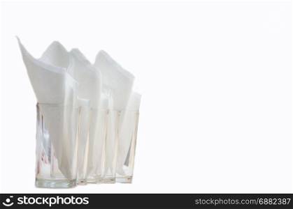 glass and tissue paper ready to serve on white background