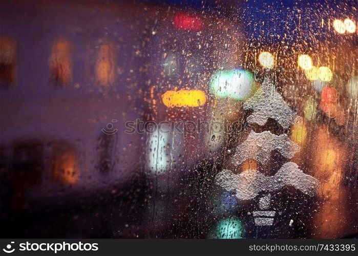 glass background blurred city lights christmas new year
