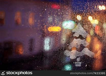 glass background blurred city lights christmas new year
