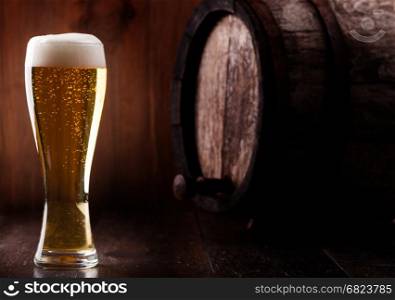 Glass beer. Glass beer on wood background with copyspace