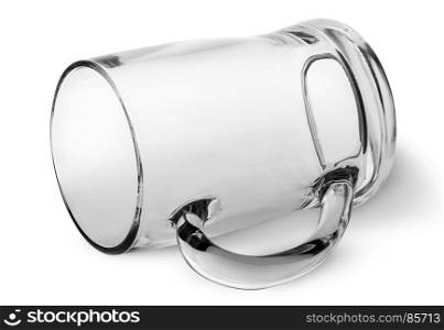 Glass beer mug on the side isolated on white background